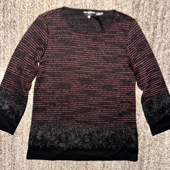 Karl Lagerfeld Paris Tweed Knit Lace Red Black Women's Sweater Top XS - Picture 7 of 11